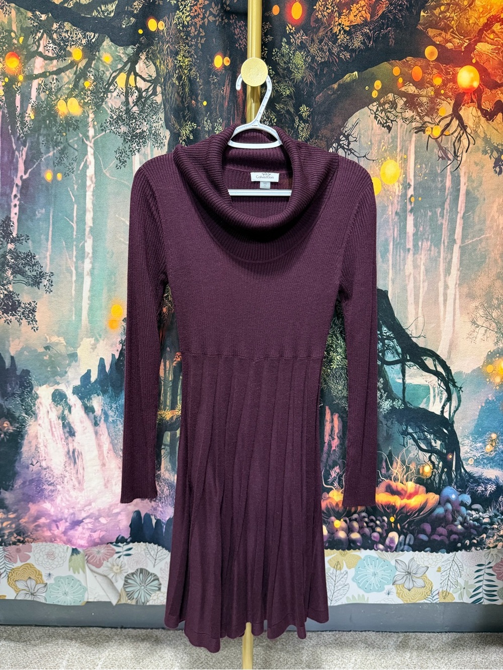 Calvin Klein Plum Cowl-Neck Long-Sleeve Knit Dress - Picture 3 of 9